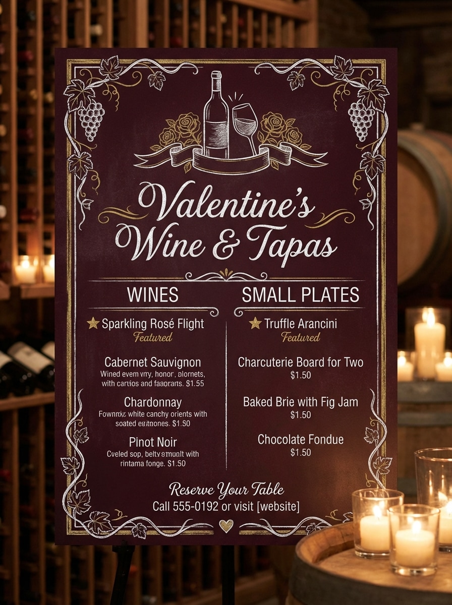 Valentine's Day Cozy Wine Bar Menu