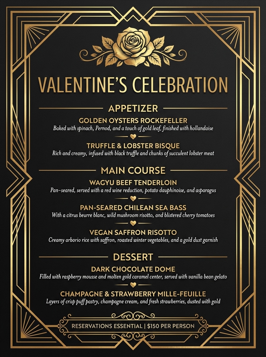 Valentine's Day Luxury Black Gold Menu