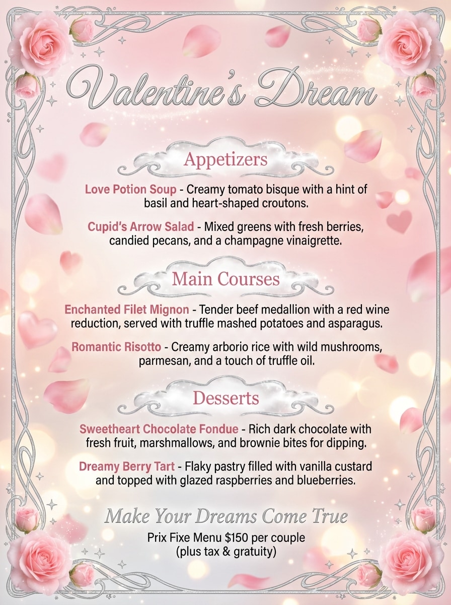 Valentine's Day Soft Pink Dreamy Menu