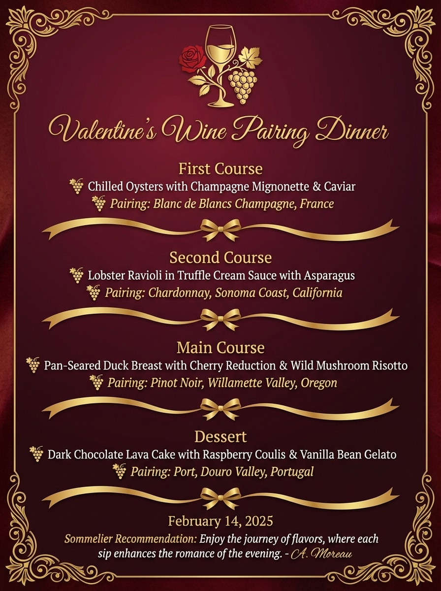 Valentine's Day Sophisticated Burgundy Menu