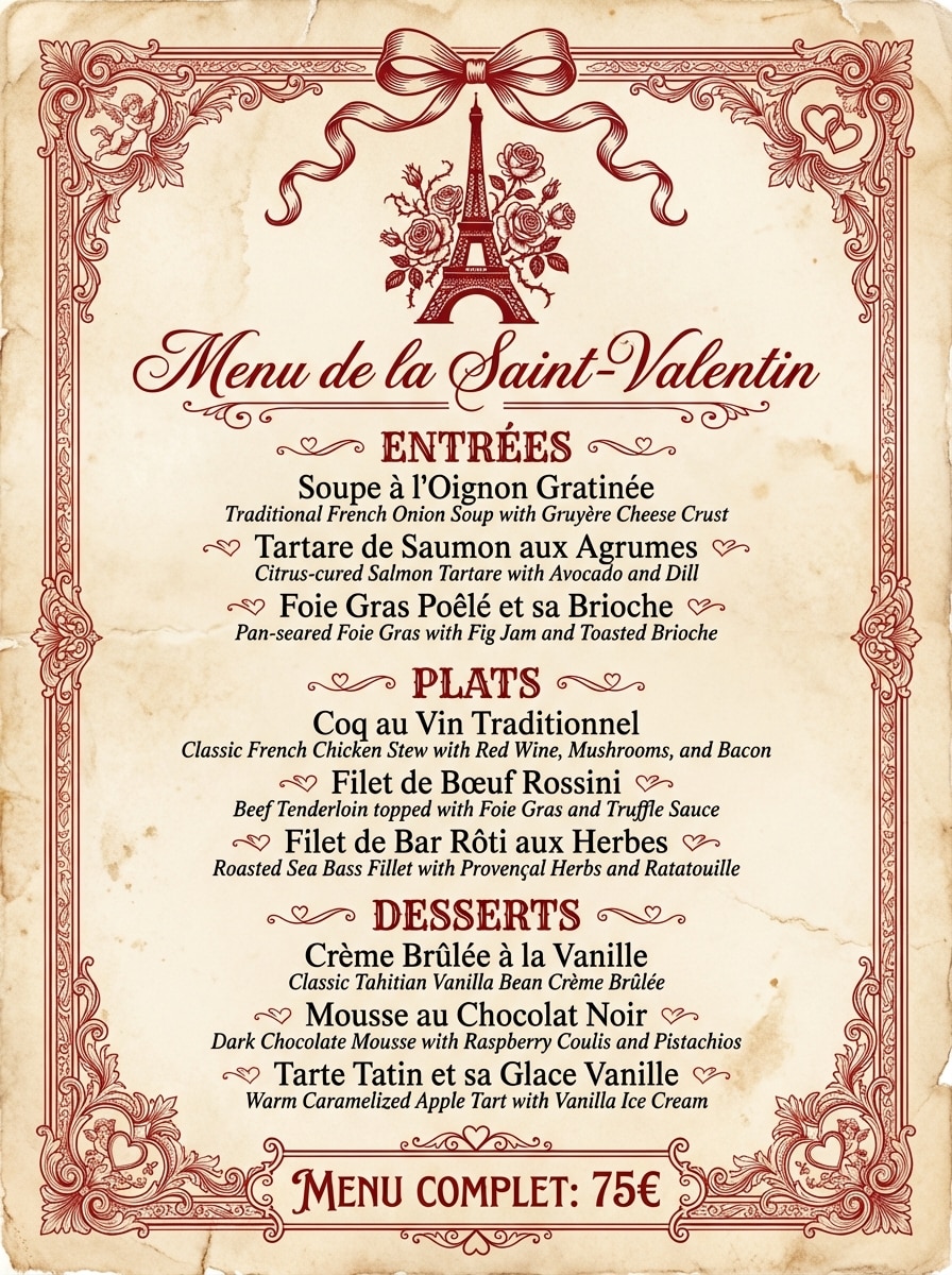 Valentine's Day Traditional French Elegance Menu