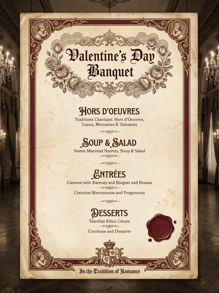 Valentine's Day Vintage Victorian Menu