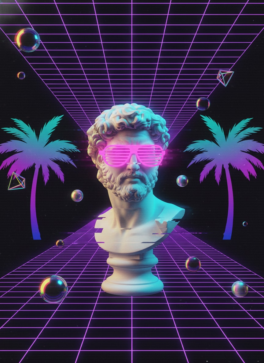 Vaporwave Statue Glitch Grid