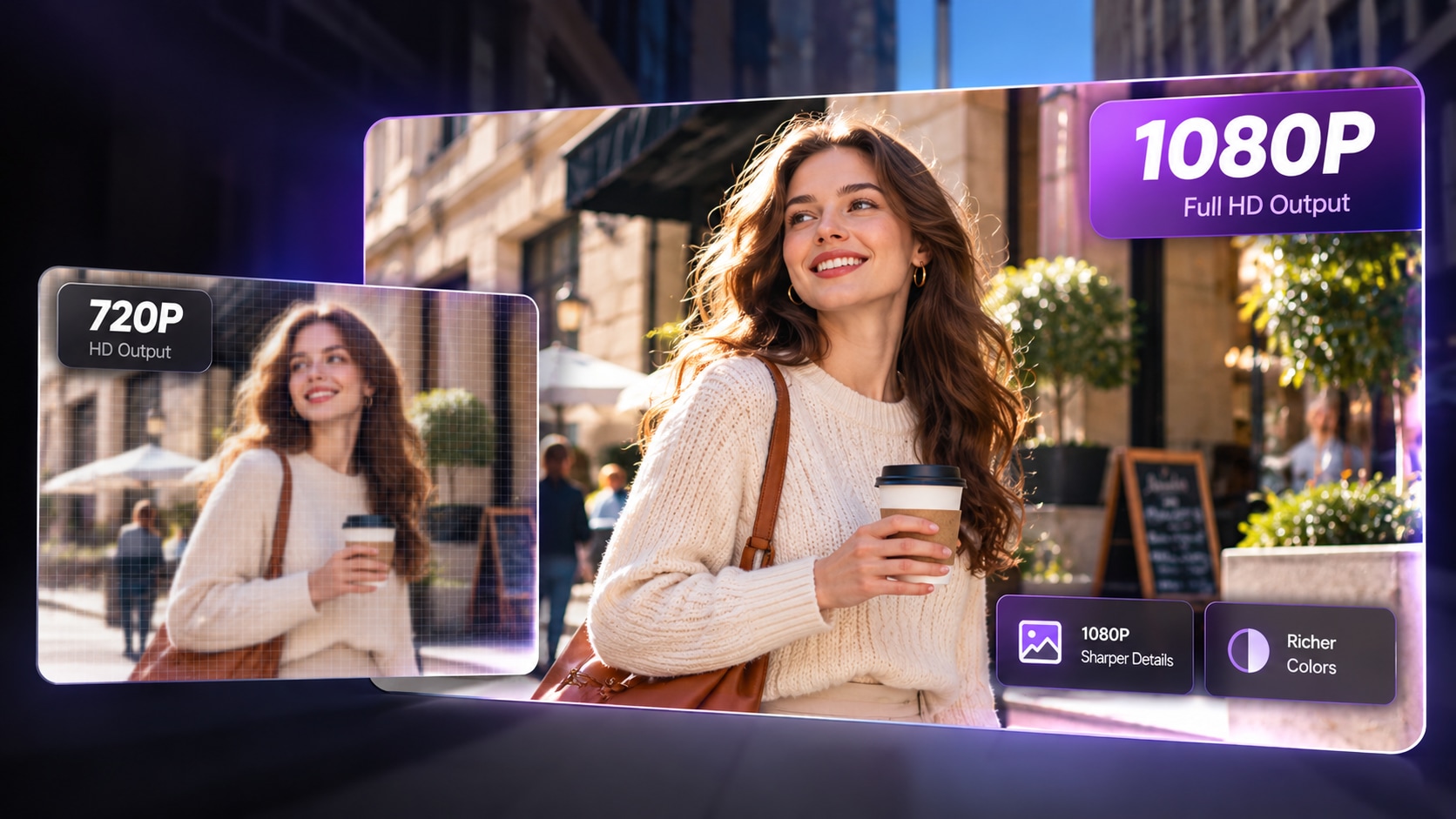 Ausgabeoptionen 720p und 1080p für die KI-Videobearbeitung