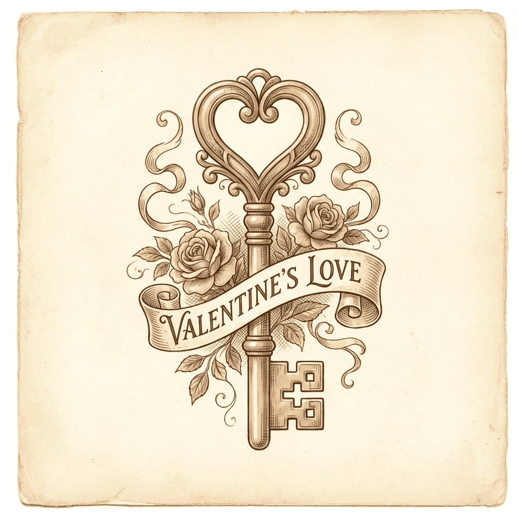 Vintage key heart clipart