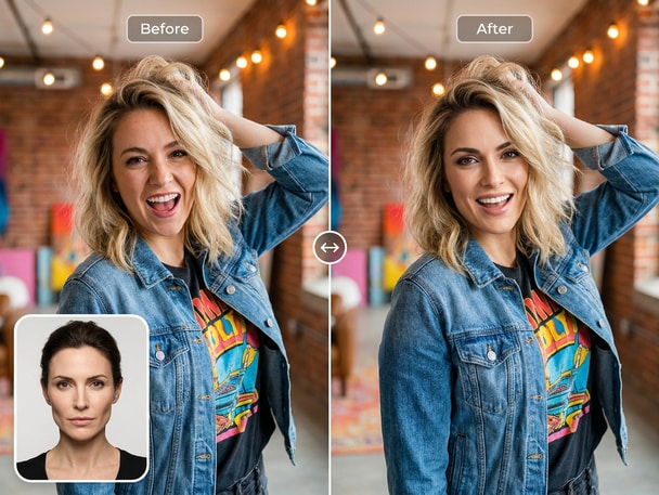 Creative AI photo swap before and after comparison