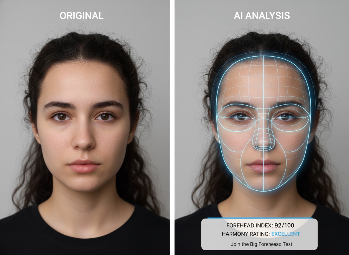 Person participating in big forehead test for social media