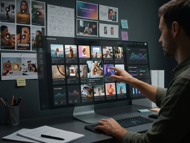 Media.io Viral Studio showing viral post finder research dashboard