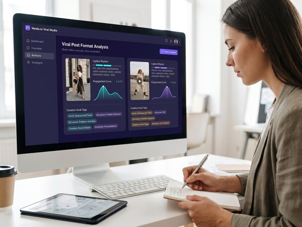 Viral post format analysis dashboard in Media.io Viral Studio