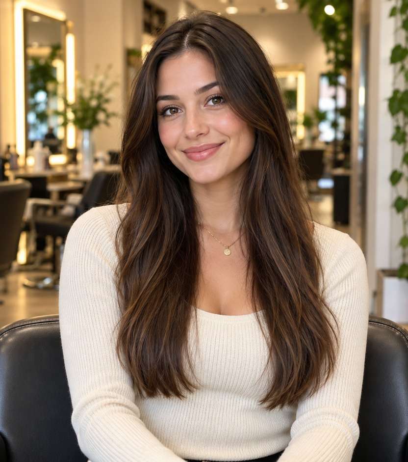 Before hairstyle portrait for waist length hair filter: original longer hair