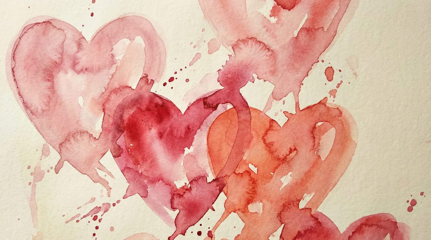 Artistic watercolor Valentine hearts wallpaper
