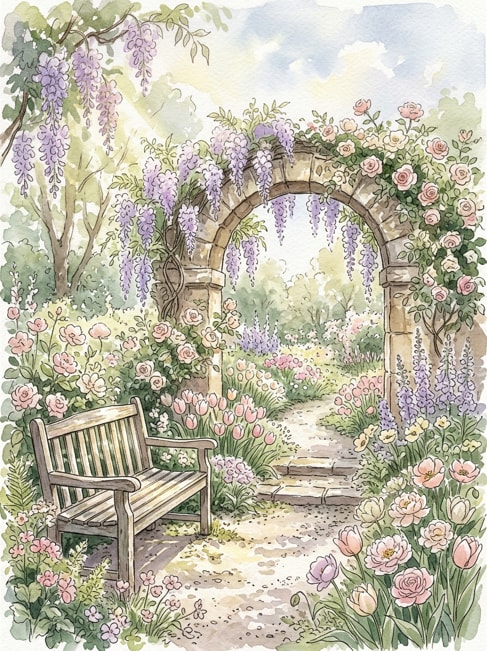 Watercolor Spring Garden Art 3
