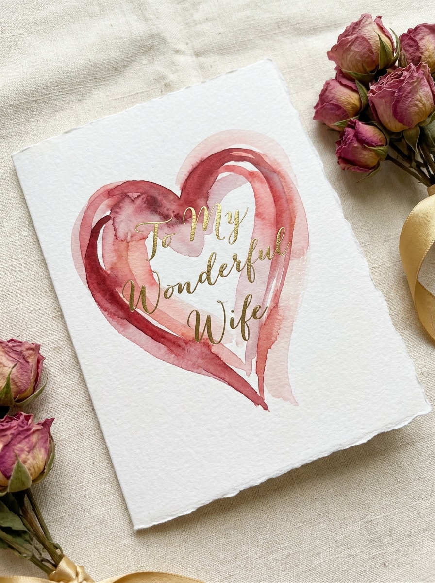 Watercolor Valentine Card Words for Wife