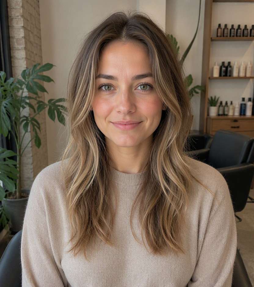 Natural long brunette hair portrait