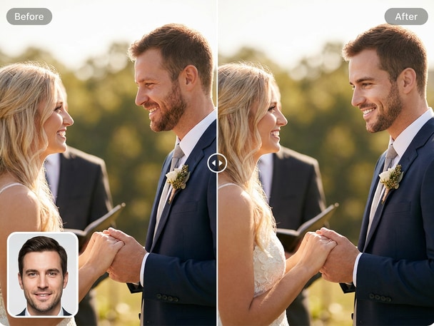 Funny group wedding photo face swap example