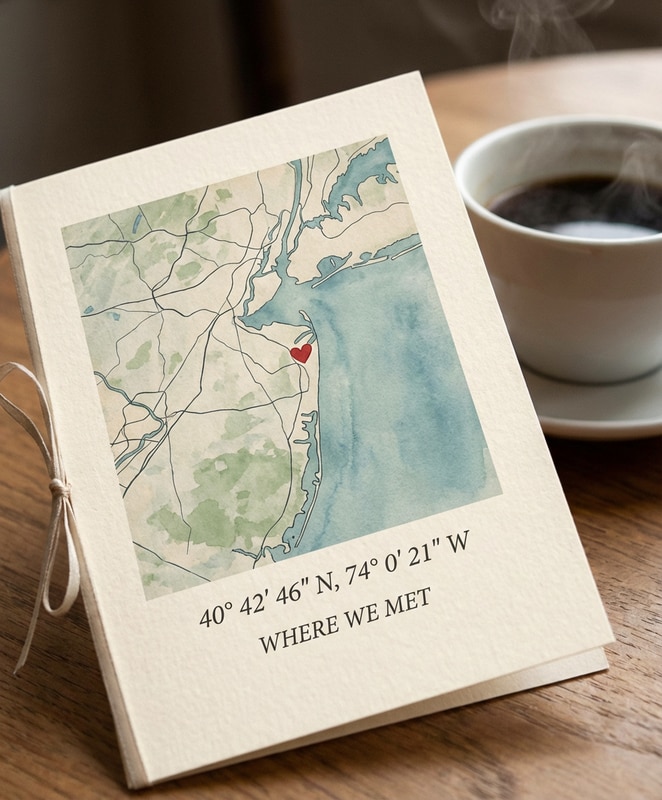 Where We Met Map Coordinates Valentine's Card for Boyfriend