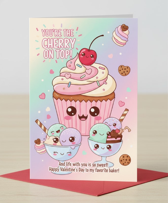 You Are The Cherry On Top Valentines Card Girlfriend Sweet Dessert