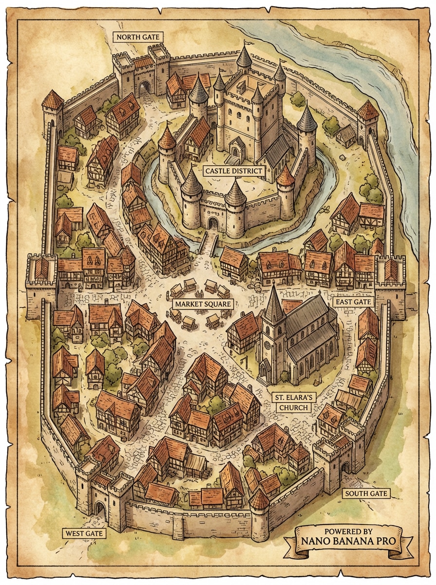 Medieval Kingdom Map Generated by Nano Banana Pro
