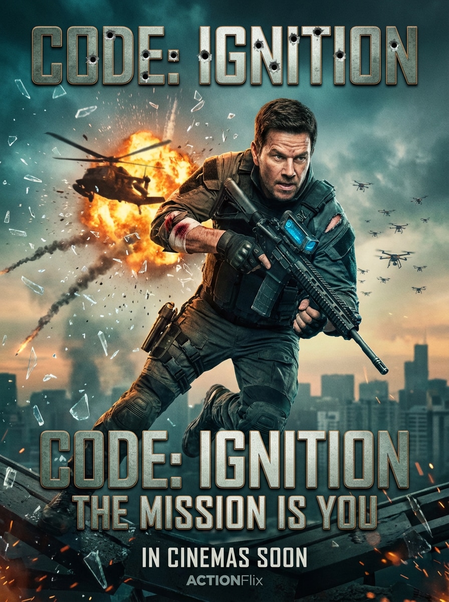 Action thriller movie poster – AI prompt sample