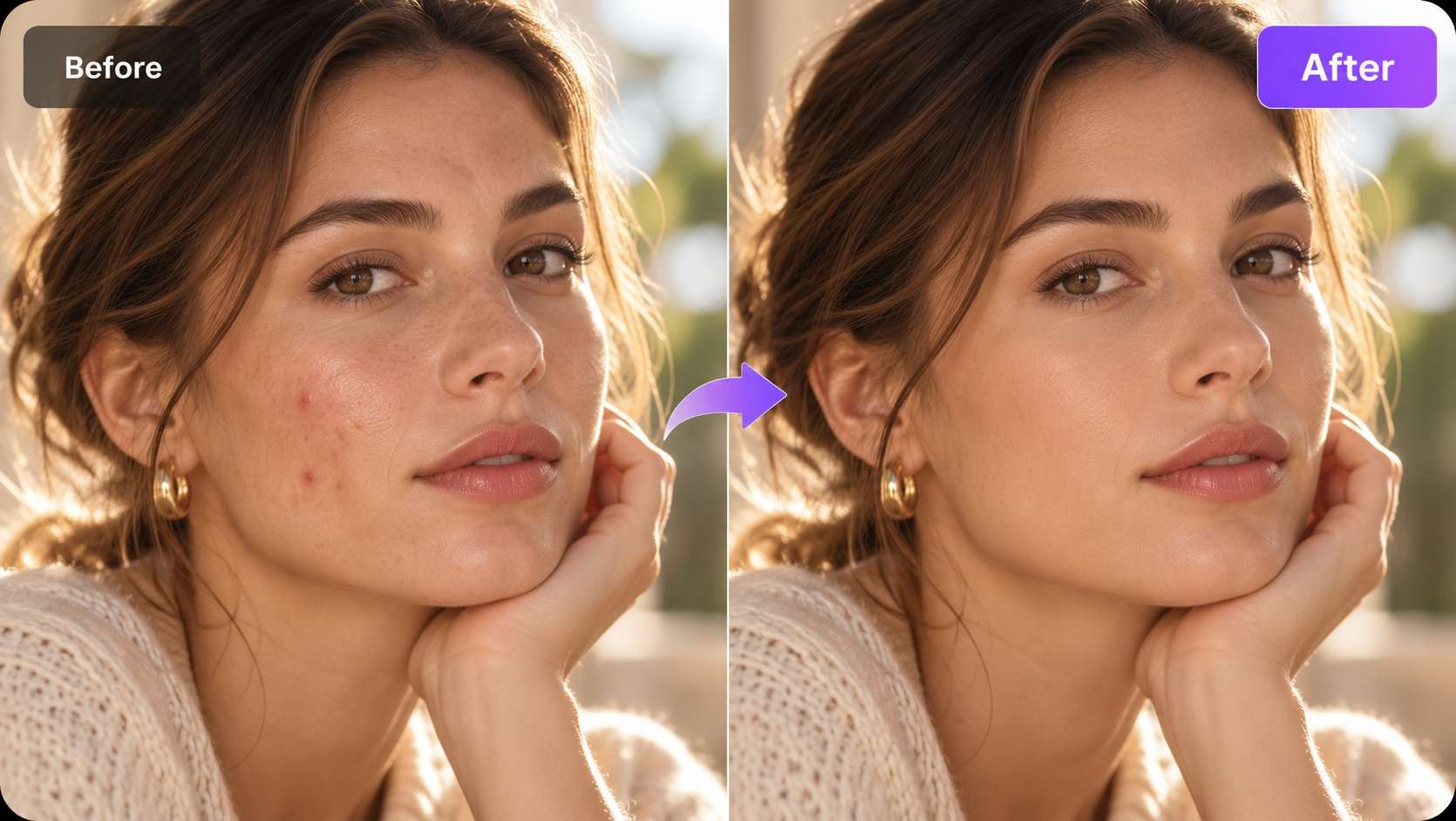 remove blemishes and reflections from photo with AI