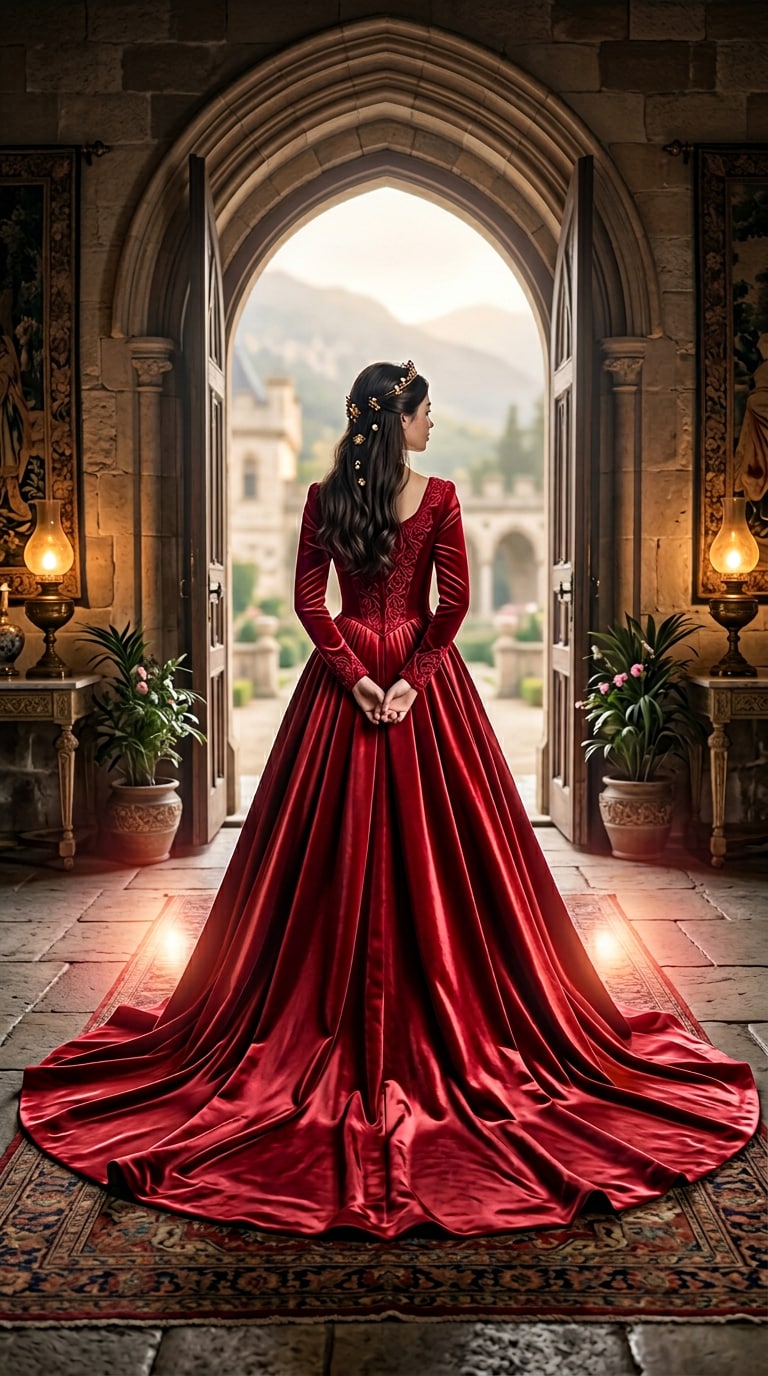 AI-generated royal princess gown portrait with same pose and background preserved