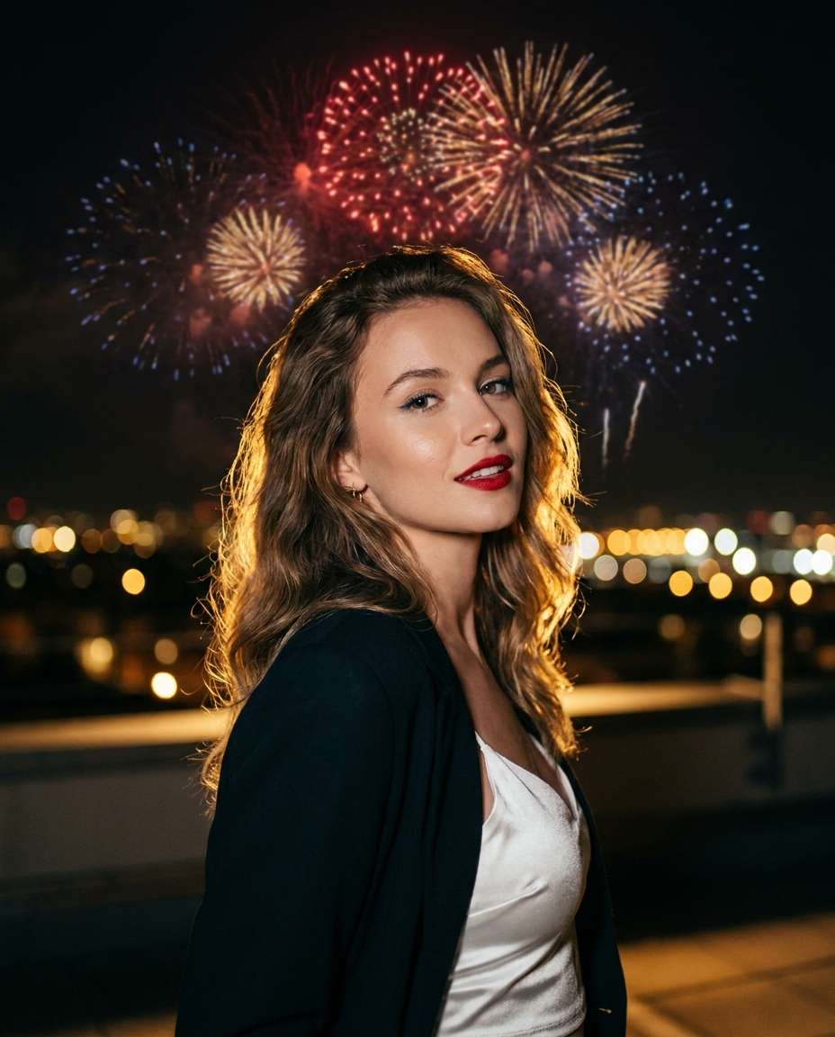 rooftop fireworks portrait photo