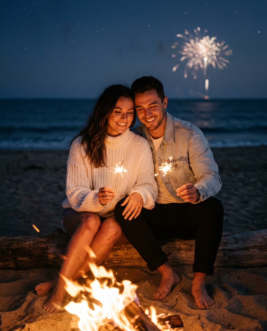 beach bonfire night photo