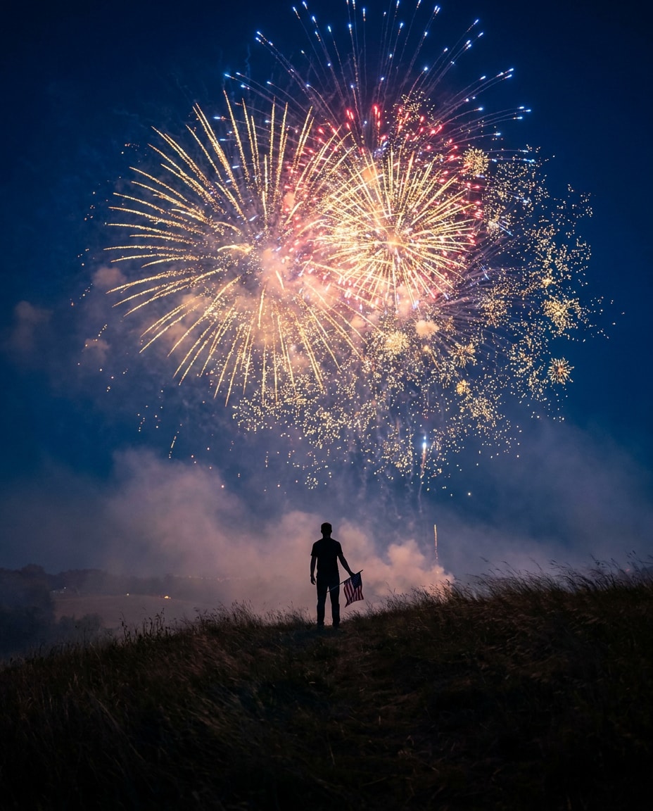 silhouette fireworks hill photo