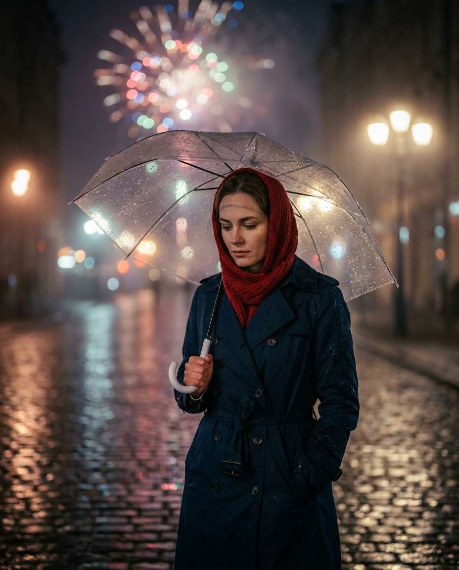 rainy fireworks reflection photo
