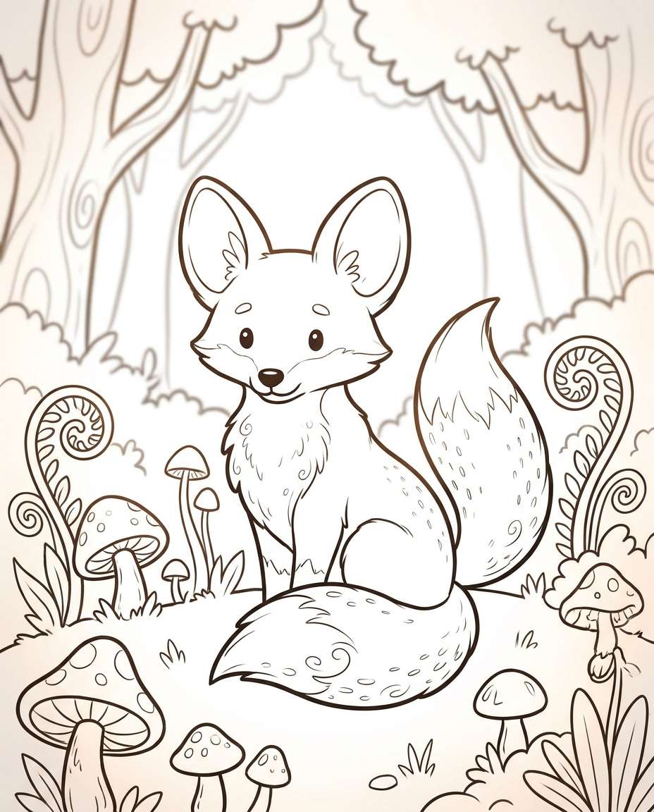 fox mushroom forest photo