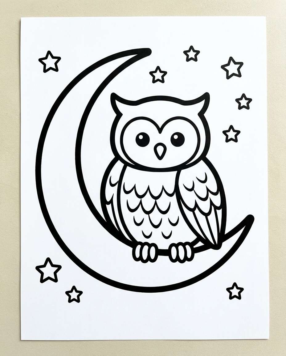 owl moon stars photo