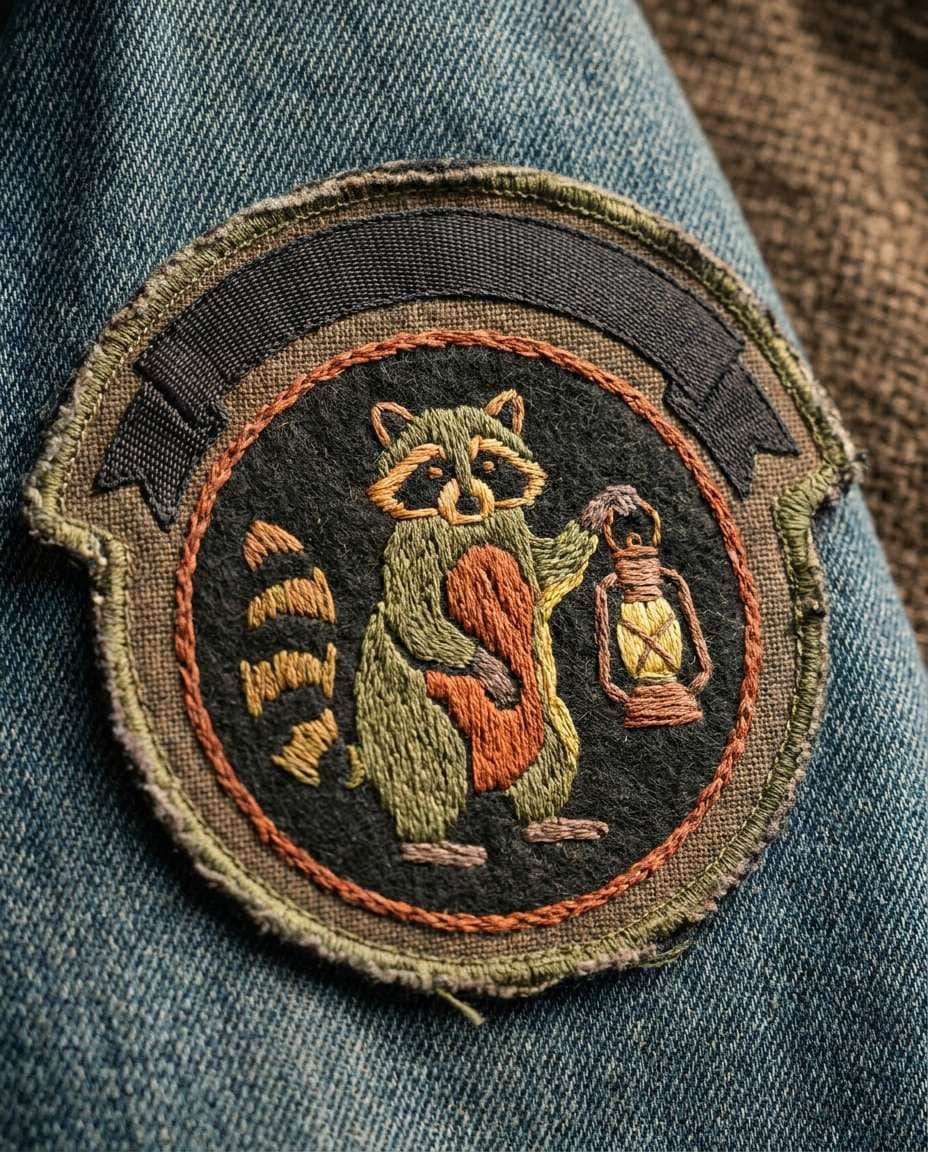 retro patch raccoon photo