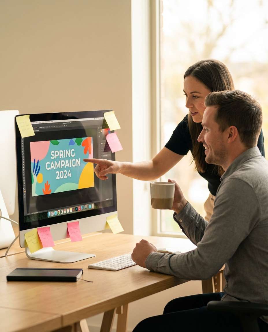 team reviewing photo