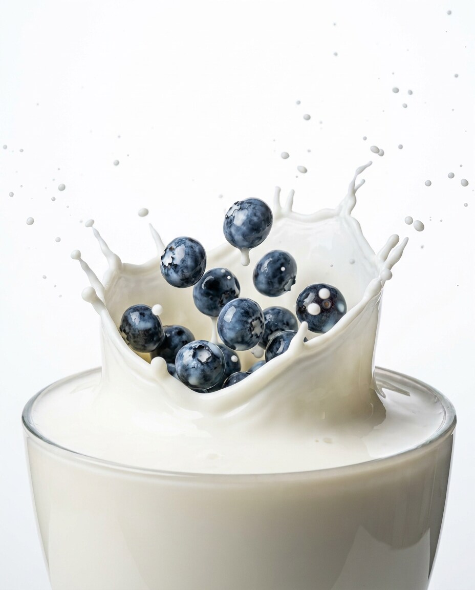 blueberries in milk splash photo
