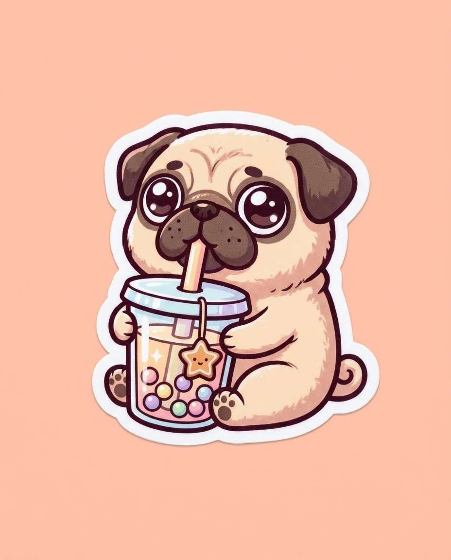 pug bubble tea photo