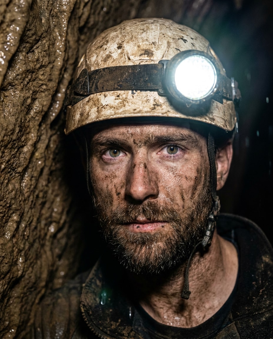 spelunker headlamp closeup photo