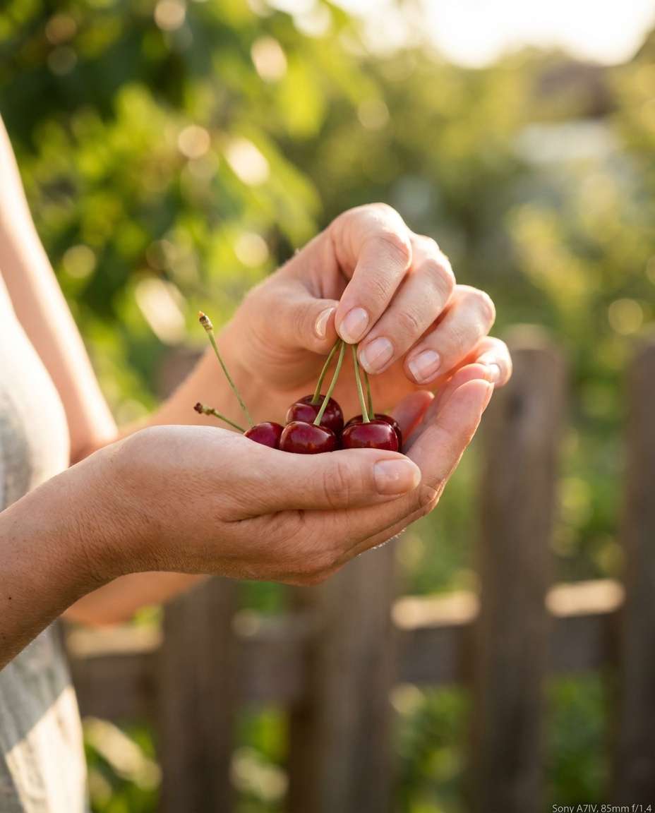 hands holding cherries photo