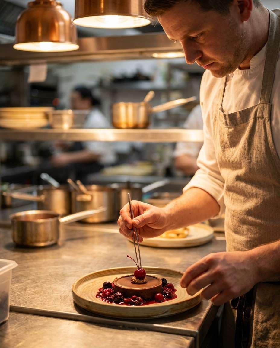 chef plating dessert photo