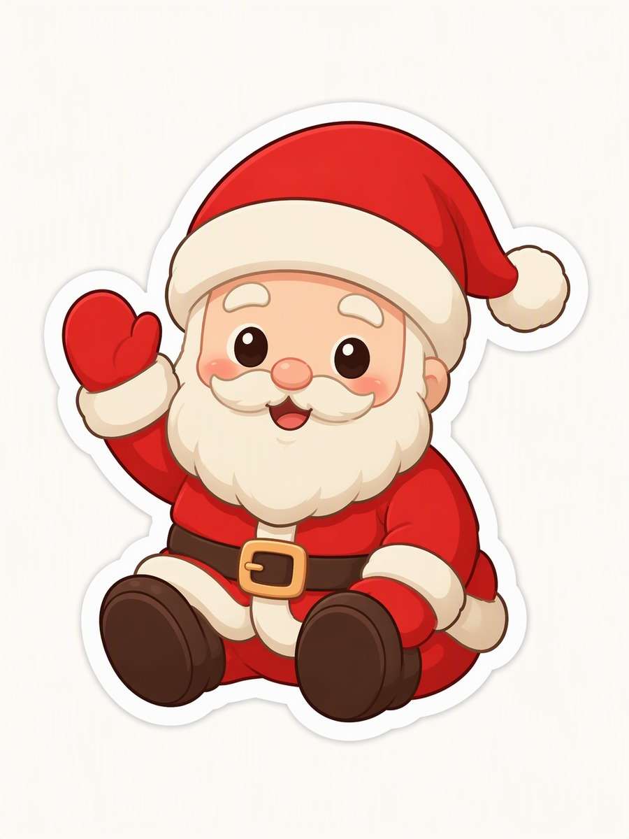 Waving Santa Chibi: AI-generated Christmas sticker prompts example