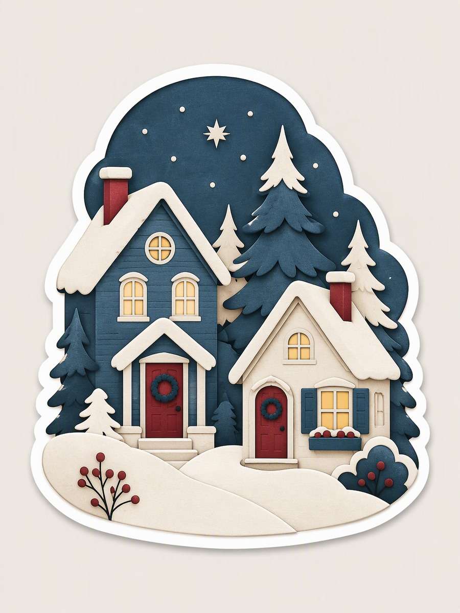 Layered-Paper Village: AI-generated Christmas sticker prompts example