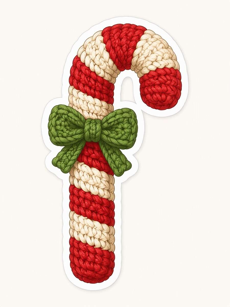 Crochet Candy Cane: AI-generated Christmas sticker prompts example