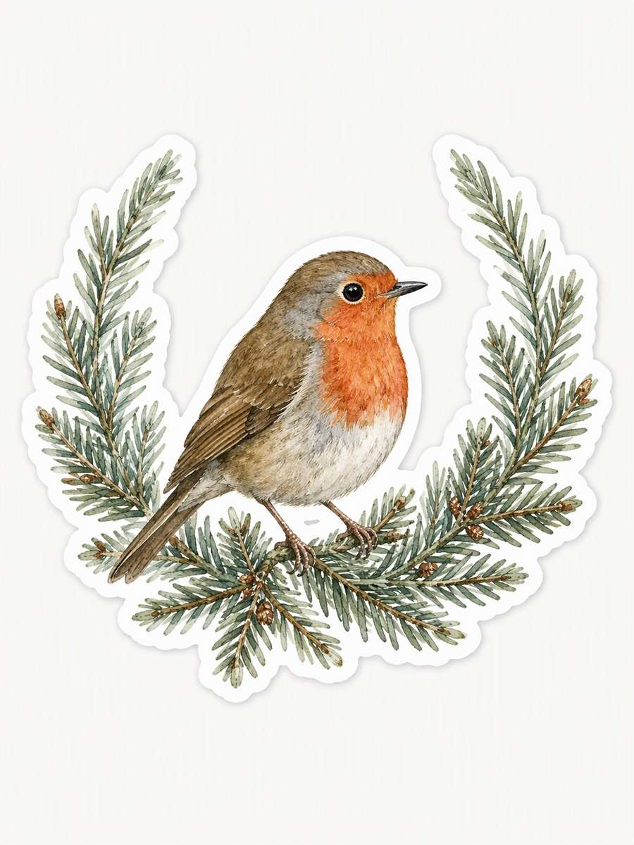 Winter Robin Wreath: AI-generated Christmas sticker prompts example