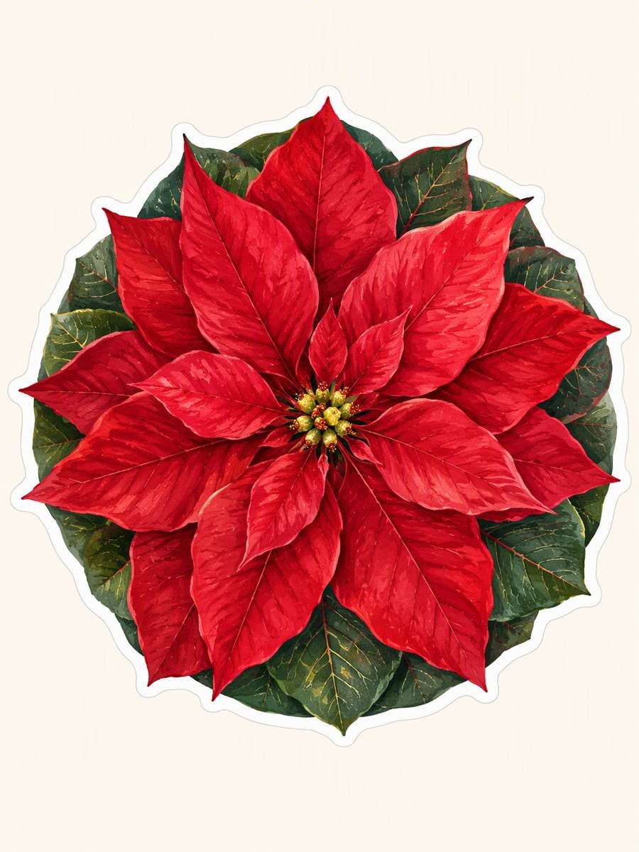 Poinsettia Seal: AI-generated Christmas sticker prompts example