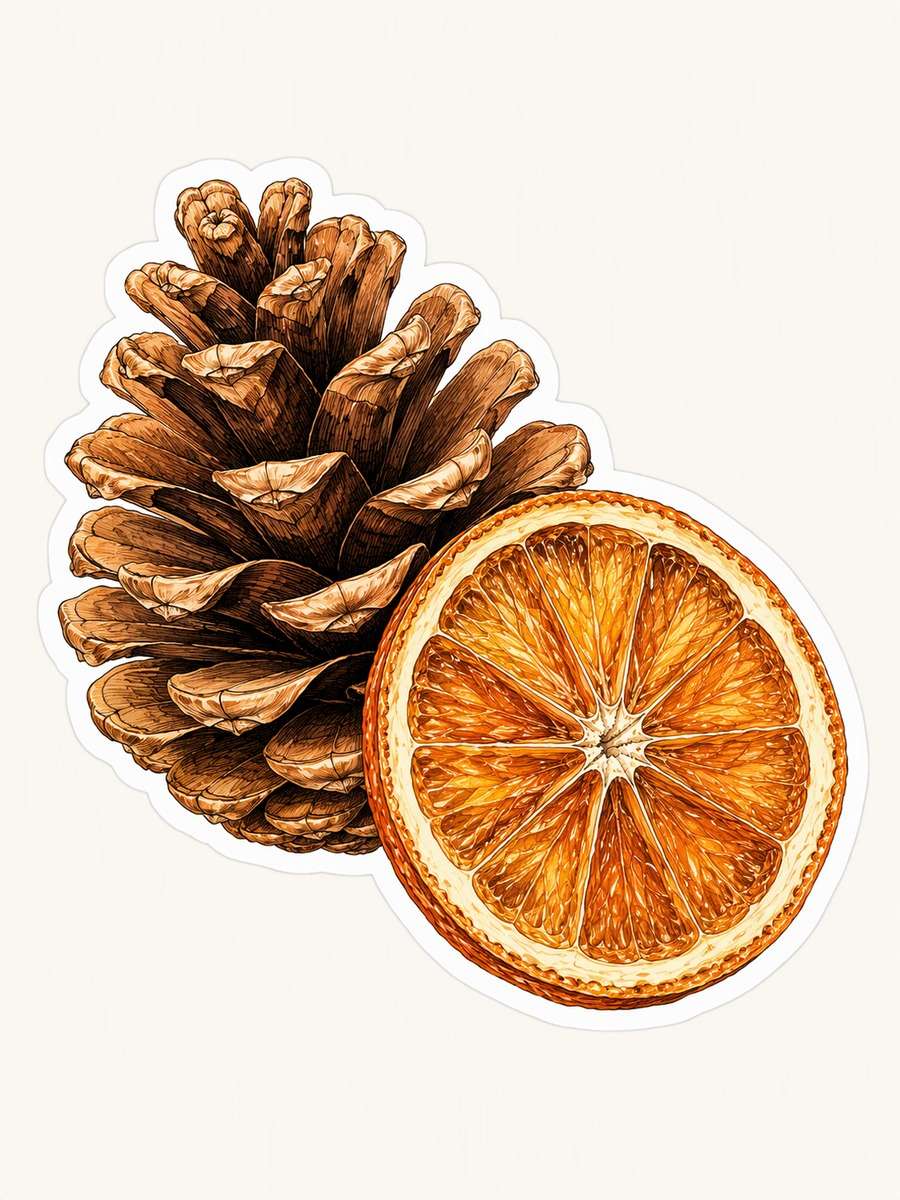 Pinecone and Orange Slice: AI-generated Christmas sticker prompts example