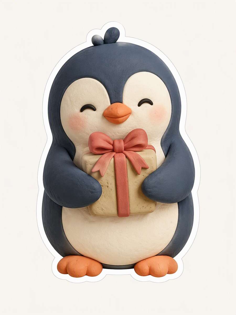 Clay Penguin Gift: AI-generated Christmas sticker prompts example