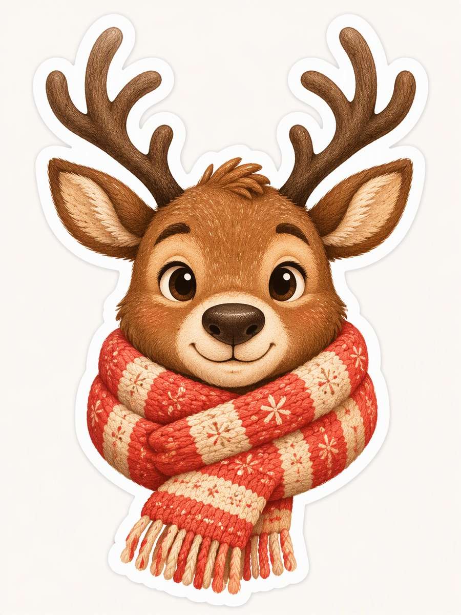 Scarf-Wrapped Reindeer: AI-generated Christmas sticker prompts example