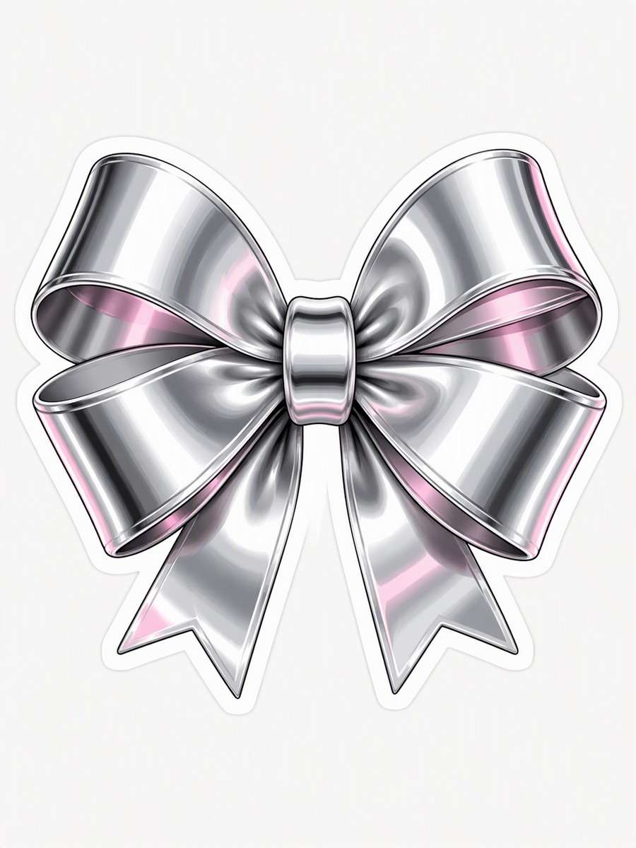 Chrome Ribbon Bow: AI-generated Christmas sticker prompts example