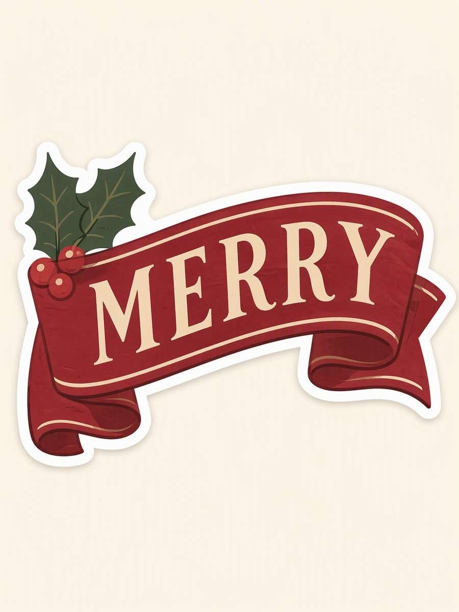 MERRY Ribbon Badge: AI-generated Christmas sticker prompts example
