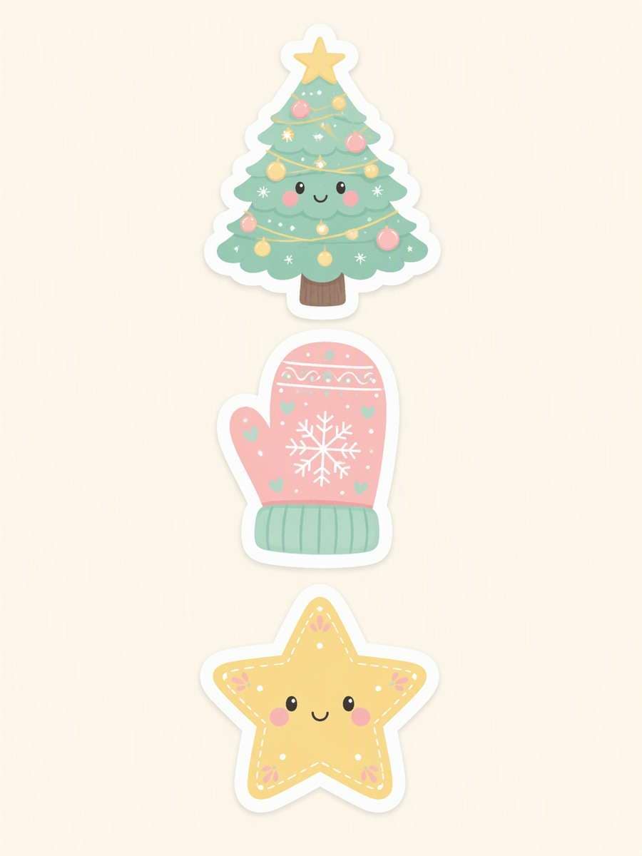Pastel Holiday Trio: AI-generated Christmas sticker prompts example