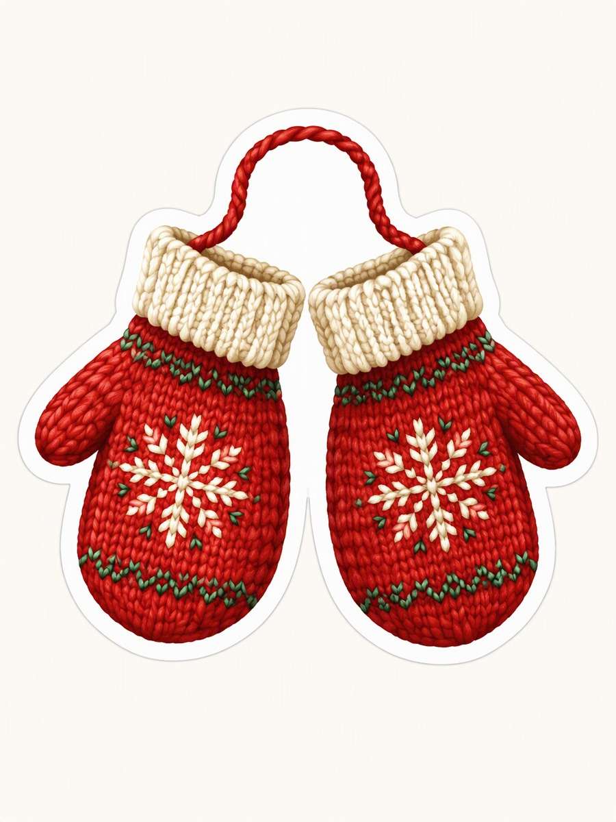 Cozy Winter Mittens: AI-generated Christmas sticker concept
